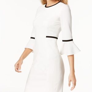 Elegant Calvin Klein White Sheath Dress With Flared Sleeve